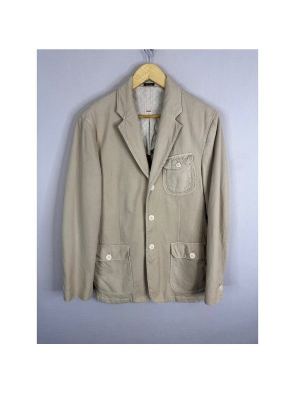 Massimo Dutti Mens Extrafine Cotton Safari Blazer Jacket Beige Size 40 USA